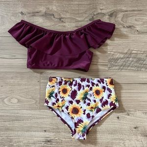 Unbranded Purple Sunflower and Animal Print Swimsuit - 4T